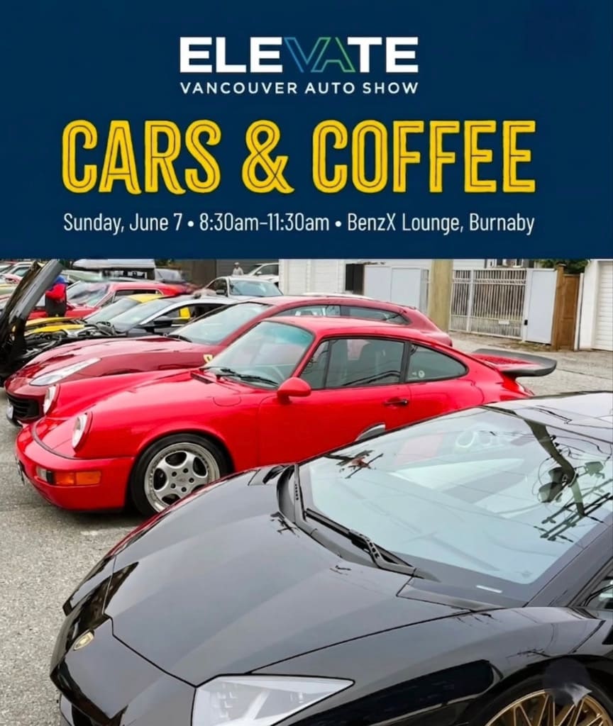 ELEVATE Cars and Coffee event poster for BenzX Lounge
