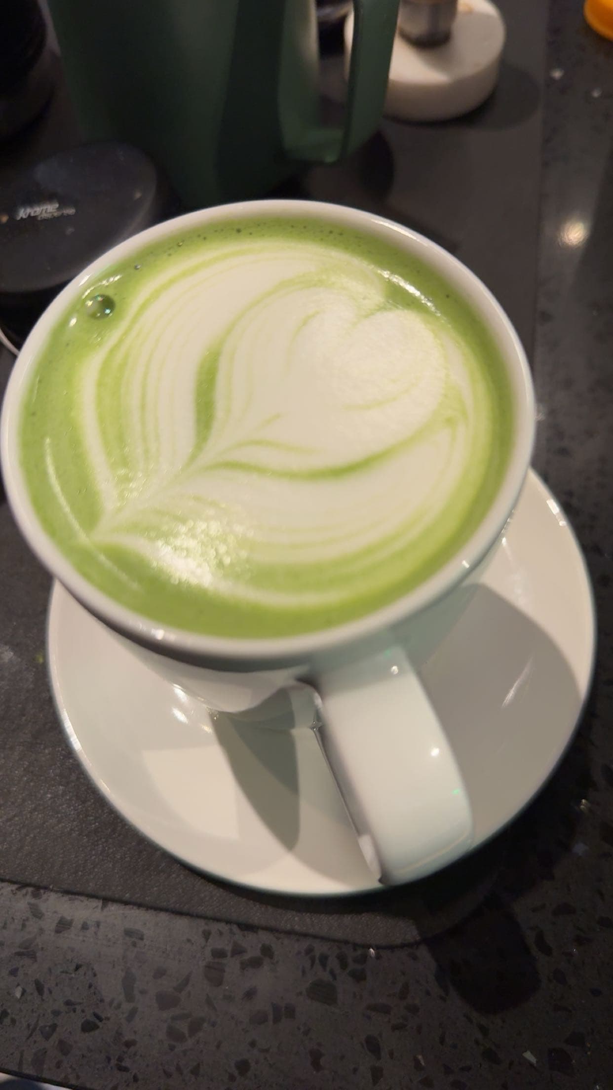 Matcha latte at BenzX Lounge in Burnaby