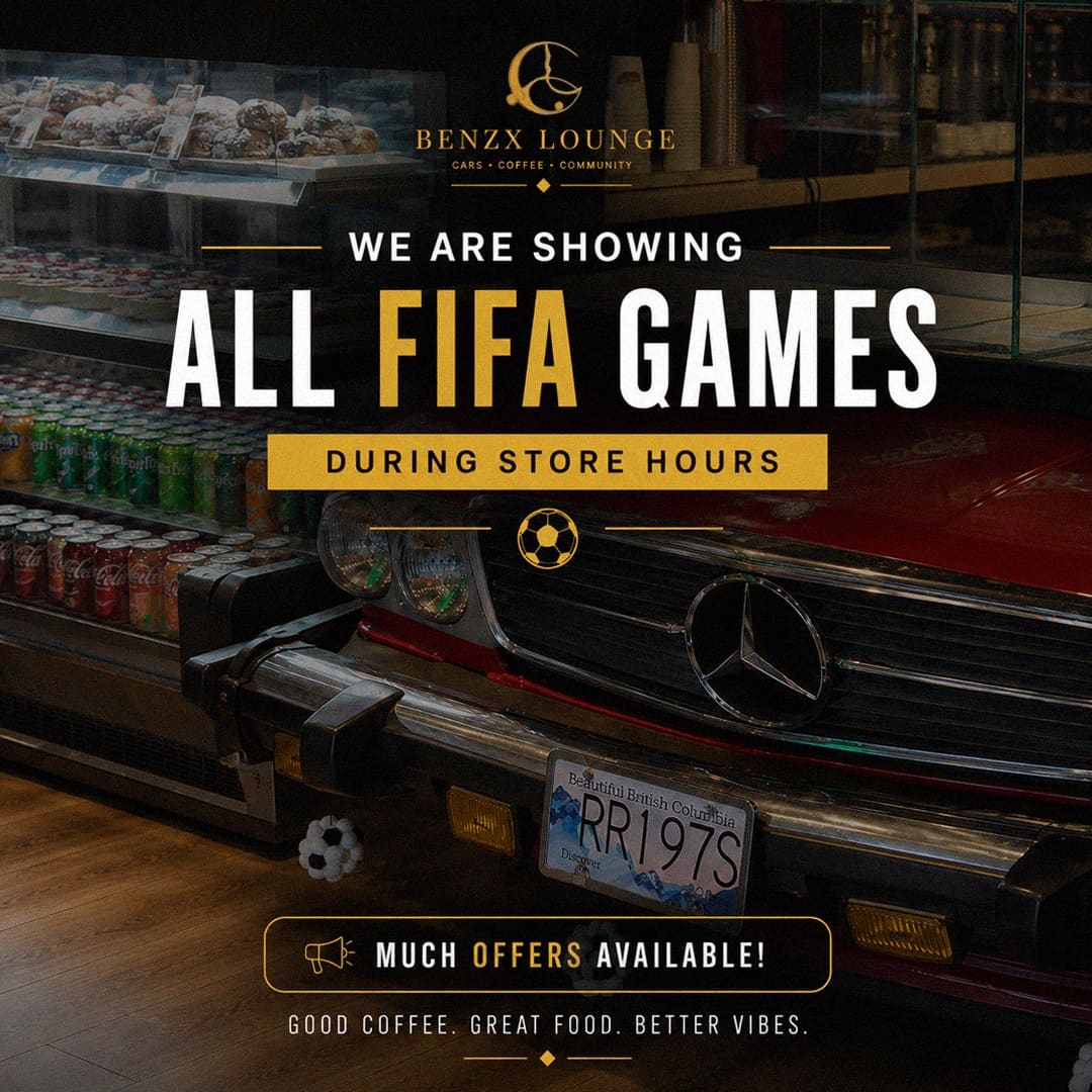 BenzX Lounge showing World Cup games during store hours